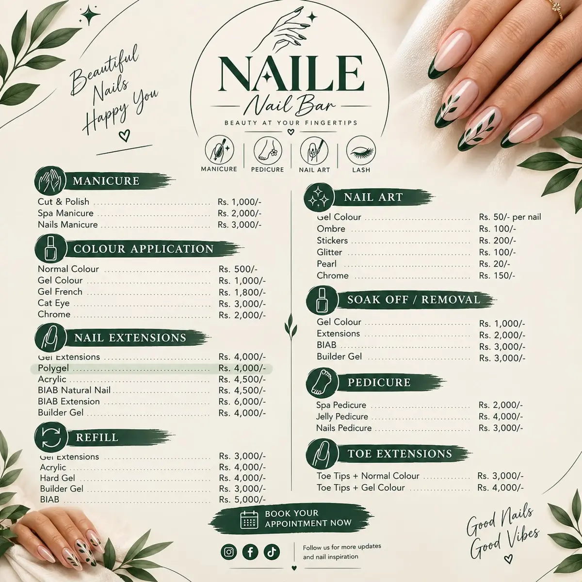 NAILÉ Nail Bar price list